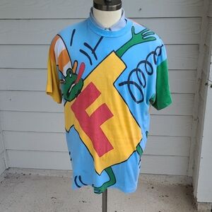 CARLOS N CHARLIES x Senor Frogs Blue Orange Green Abstract Mexico T Shirt XL VTG